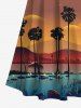 Plus Size Coconut Tree Bird Moon Print Cold Shoulder Crisscross Hawaii Maxi Dress -  