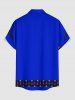 Chemise hawaïenne grande taille pour homme, à imprimé floral ethnique miroir, boutons et poche. - Bleu 6XL