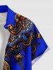 Chemise hawaïenne grande taille pour homme, à imprimé floral ethnique miroir, boutons et poche. - Bleu 6XL