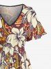 Robe mi-longue hawaïenne fendue à imprimé tropical et fleurs d'hibiscus (grandes tailles) - Brun S