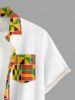 Chemise hawaïenne grande taille à motifs géométriques ethniques imprimés, boutons et poches pour hommes - Orange XL