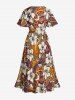 Plus Size Hibiscus Flowers Tropical Print Split Hawaii Midi Dress -  