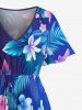 Plus Size Tropical Flowers Leaf Print Split Hawaii Midi Dress -  
