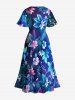 Plus Size Tropical Flowers Leaf Print Split Hawaii Midi Dress -  
