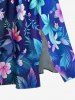 Plus Size Tropical Flowers Leaf Print Split Hawaii Midi Dress -  