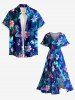 Plus Size Tropical Flowers Leaf Print Split Hawaii Midi Dress -  