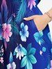 Plus Size Tropical Flowers Leaf Print Split Hawaii Midi Dress -  