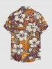 Chemise hawaïenne grande taille pour homme, à imprimé tropical et boutons, avec fleurs d'hibiscus et poche. - Brun XL