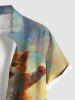 Plus Size Shark Cat Sea Waves Print Hawaii Button Pocket Shirt For Men -  