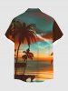 Chemise hawaïenne à poches boutons, imprimé ombré cocotier et éclair, grande taille, pour hommes - Brun Légère 6XL