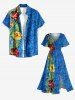 Robe midi trapèze grande taille à imprimé floral tropical et hibiscus, style hawaïen, avec poches fendues - Bleu Ciel S