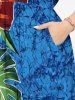 Robe midi trapèze grande taille à imprimé floral tropical et hibiscus, style hawaïen, avec poches fendues - Bleu Ciel 5X