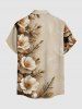 Plus Size Flower Leaf Branch Print Hawaii Button Pocket Shirt For Men -  