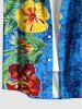 Plus Size Tropical Leaf Hibiscus Flower Print Hawaii Buttons Pocket Shirt For Men -  