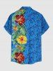Plus Size Tropical Leaf Hibiscus Flower Print Hawaii Buttons Pocket Shirt For Men -  