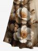 Robe longue trapèze à imprimé fleurs et branches, style hawaïen, épaules dénudées et bretelles croisées, grande taille - café lumière 2X