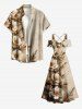 Plus Size Flower Leaf Branch Print Hawaii Cold Shoulder Crisscross A Line Maxi Dress - café lumière 5X