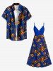 Plus Size Coffee Beans Branch Print Hawaii Surplice A Line Cami Dress -  