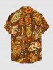 Plus Size Ethnic Graphic Mask Print Hawaii Button Pocket Shirt For Men - Brun 3XL