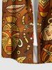 Plus Size Ethnic Graphic Mask Print Hawaii Button Pocket Shirt For Men - Brun 3XL