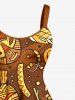 Plus Size Ethnic Graphic Mask Print Hawaii A Line Dress -  