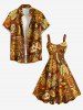 Plus Size Ethnic Graphic Mask Print Hawaii A Line Dress -  