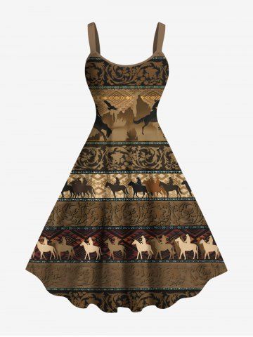 Robe débardeur hawaïenne grande taille à imprimé floral ethnique et cheval - DEEP COFFEE - 4X