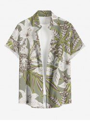 Chemise hawaïenne grande taille pour homme, à imprimé floral tropical et feuilles, boutons et poche. - Vert clair 6XL