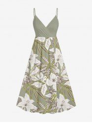 Robe cache-cœur hawaïenne à imprimé de fleurs tropicales et de feuilles, grande taille - Vert clair L