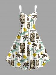 Plus Size Coconut Tree Sun Leaf Ethnic Mask Print Hawaii Tank Dress -  