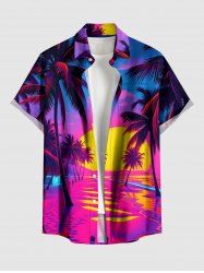 Chemise hawaïenne grande taille pour homme, imprimée cocotiers et soleil, avec poches et boutons. - Rose Vif 6XL
