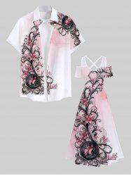 Flower Vine Branch Print Plus Size Matching Outfit For Couples -  