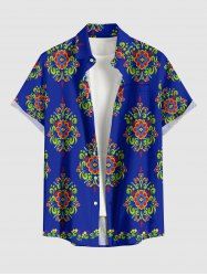 Chemise hawaïenne à poches boutonnées, imprimé floral grande taille pour hommes - Bleu Marine 3XL