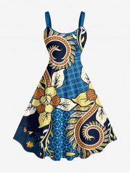 Plus Size Flower Curve Ethnic Graphic Print Hawaii A Line Dress -  
