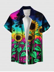 Plus Size Sunflowers Leaf Galaxy Print Buttons Pocket Hawaii Shirt For Men - Multi M