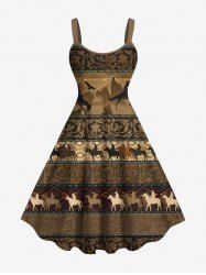 Robe débardeur hawaïenne grande taille à imprimé floral ethnique et cheval - Café profond L