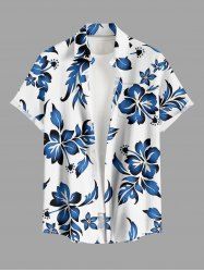 Chemise hawaïenne grande taille pour homme, à imprimé tropical floral et feuilles, boutons et poche. - Bleu Ciel 6XL