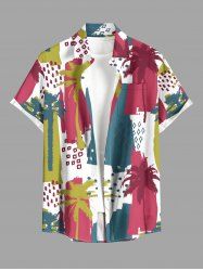 Chemise à poches boutons hawaïennes à imprimé colorblock de cocotiers pour hommes, grandes tailles - Multi S