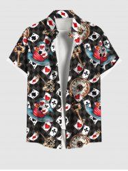 Chemise à poches boutonnées imprimée avec horloge et clé de poker grande taille pour hommes - Multi-A S