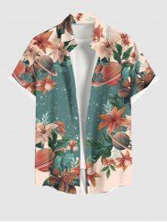Chemise hawaïenne à poches boutons, imprimé colorblock fleurs papillon planète grande taille pour homme - Multi-A 4XL