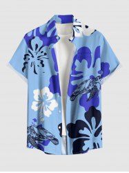 Plus Size Turtle Hibiscus Flower Print Hawaii Button Pocket Shirt For Men -  