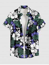 Chemise à poches boutons grande taille pour homme, imprimée de fleurs d'hibiscus et de feuilles tropicales, style hawaïen. - Vert profond S