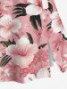 Solid Cinched Top and Tropical Leaf Hibiscus Flower Print Hawaii Split A Line Skirt Plus Size Matching Set -  