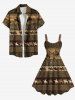 Ethnic Horse Floral Pattern Print Plus Size Matching Hawaii Beach Outfit For Couples -  