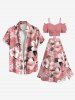 Tropical Leaf Hibiscus Flower Print Plus Size Matching Hawaii Beach Outfit For Couples -  