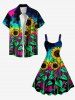 Sunflowers Leaf Galaxy Print Plus Size Matching Hawaii Beach Outfit For Couples -  