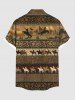Chemise hawaïenne grande taille pour homme, à imprimé ethnique cheval et floral, avec boutons et poche. - Café profond S