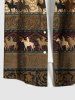 Chemise hawaïenne grande taille pour homme, à imprimé ethnique cheval et floral, avec boutons et poche. - Café profond S