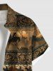 Chemise hawaïenne grande taille pour homme, à imprimé ethnique cheval et floral, avec boutons et poche. - Café profond S