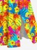 Plus Size Tropical Flowers Leaf Print Split Hawaii Midi Dress -  